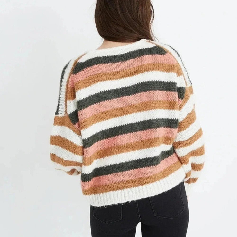 Madewell Balloon Sleeve Sweater in Stripe‎ Mix Women’s Size S Wool/Alpaca - Picture 2 of 12